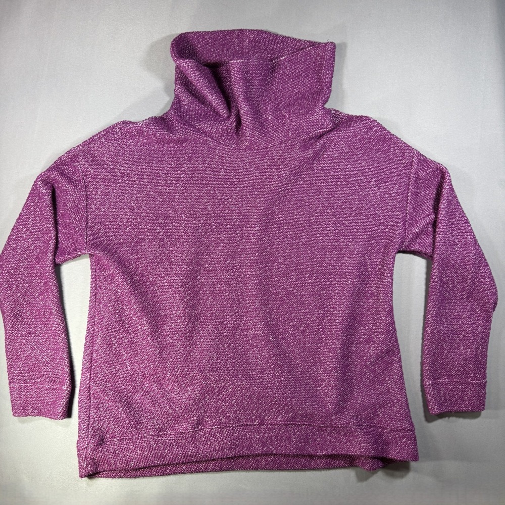 Lands End Cowl Neck Sweater Womens Medium Magenta Marled Knit Pullover 521488